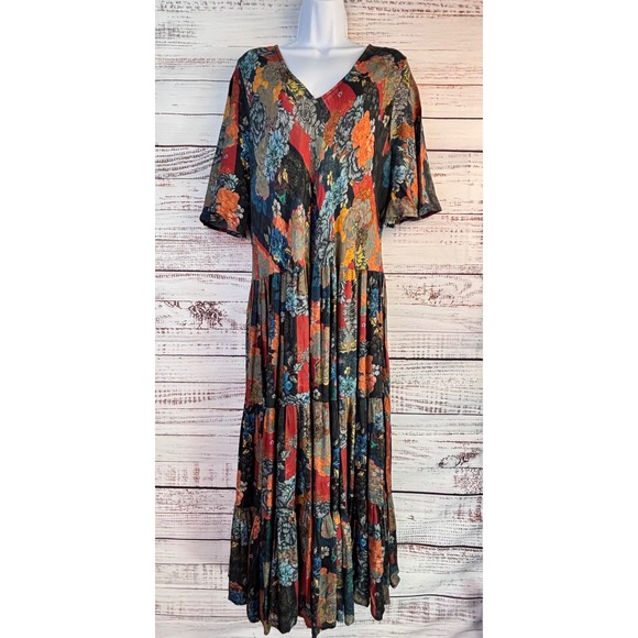 Soft Surroundings Floral Patchwork Maxi Dress 2X V-Neck Tiered Boho Peasant - Picture 2 of 13